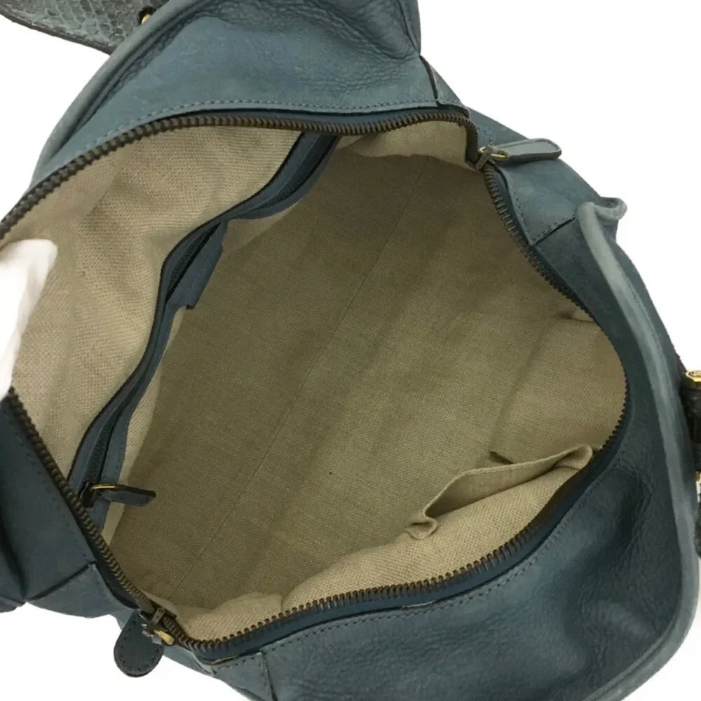 Authentic GUCCI Blue/Green Nubuck Leather Tote Satchel Bag - Picture 9 of 11